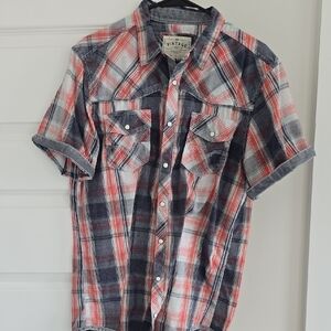 BKE Red, Navy & White Plaid Short Sleeve Button-Down Shirt